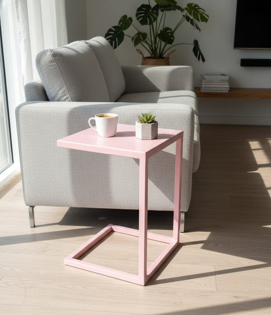 Modern Pink C-Shaped Side Table