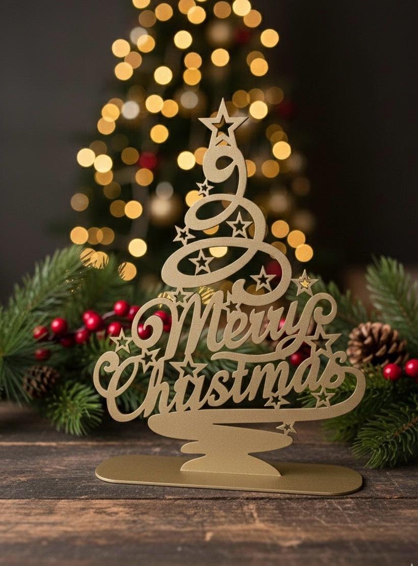 Gold Swirl Merry Christmas Tree Decor